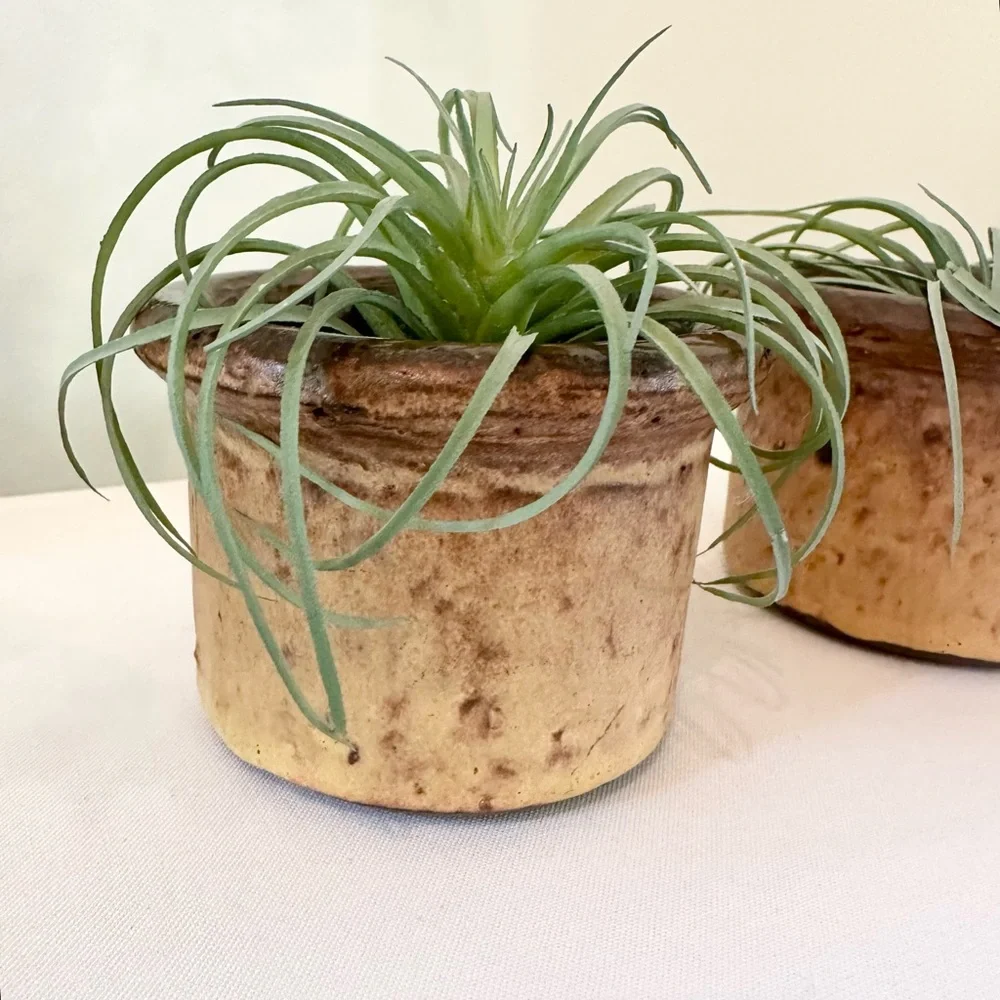 Handmade Ceramic Stoneware Pottery Bowls Votive Planter Set of 2 Brown Tan